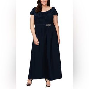 Alex Evenings NWT Plus Long Cowl Neck A-Line Matte Jersey Dress.